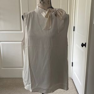 Ann Taylor shoulder button tie mock neck shell